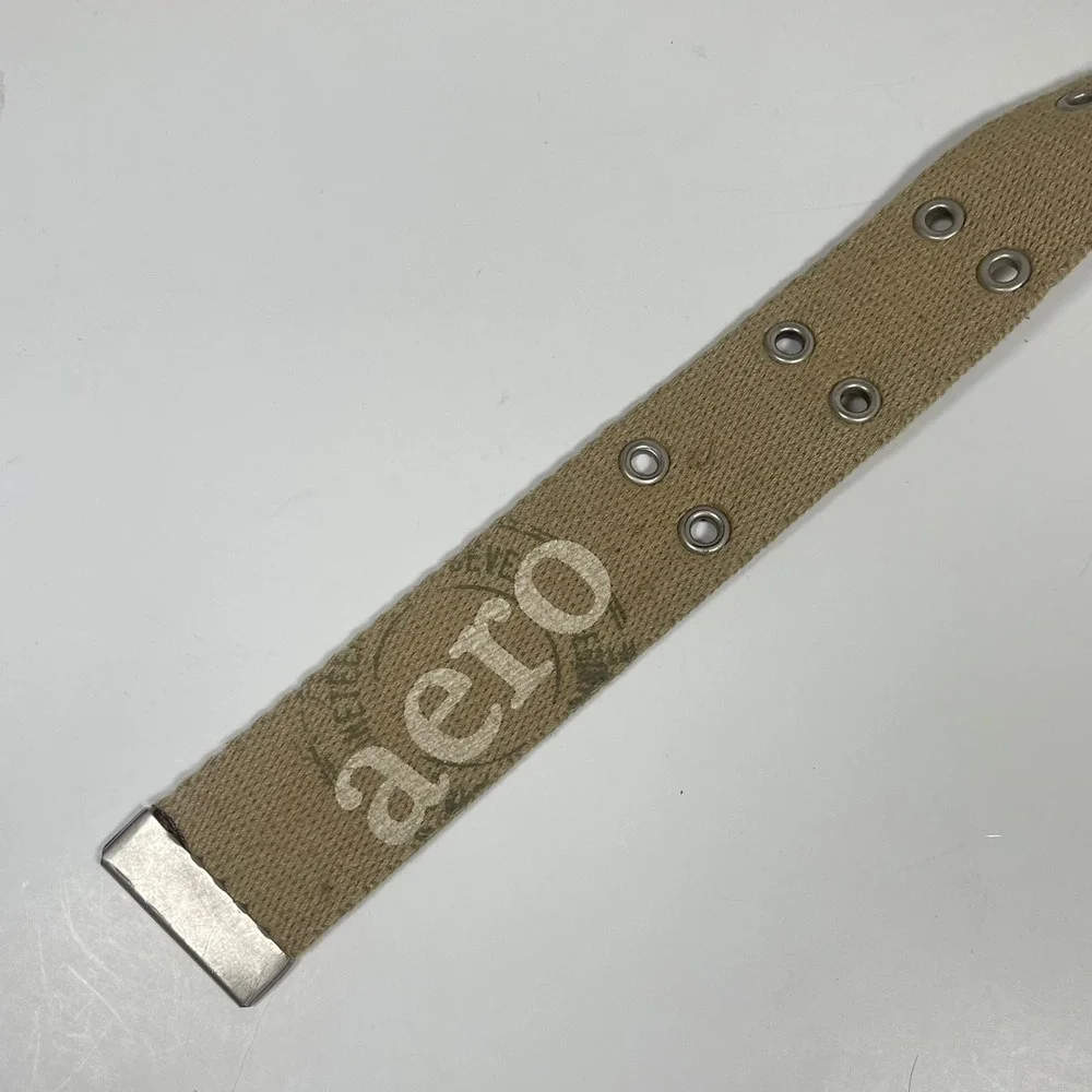 Vintage Aeropostale Canvas Grommet Belt Mens Tan Double Prong Y2K Skater Grunge